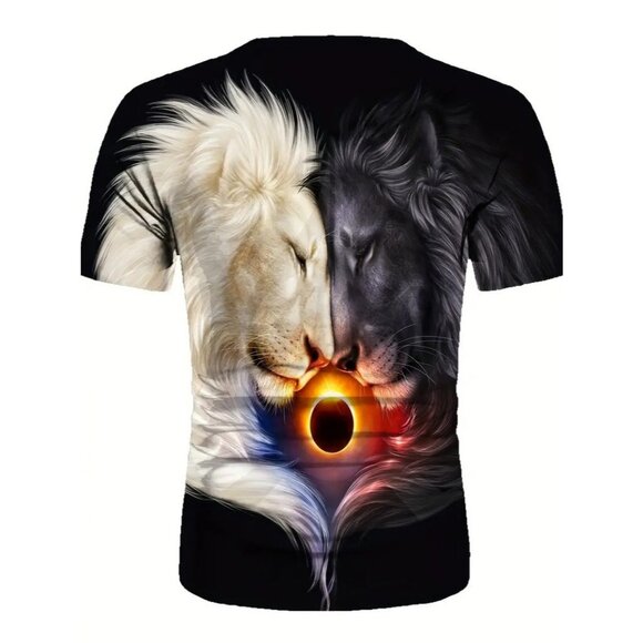 Lion 3D Print Men's T-shirt, Crew Neck Short Sleeve, Graphic Tee Size Large - Picture 1 of 3